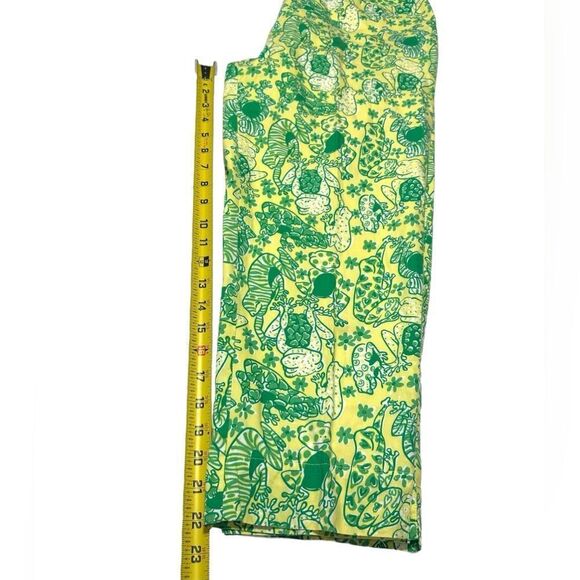 Vintage Lilly Pulitzer 🐸 Frog Print Green Yellow Ankle Pants High Rise Cropped - Picture 16 of 16